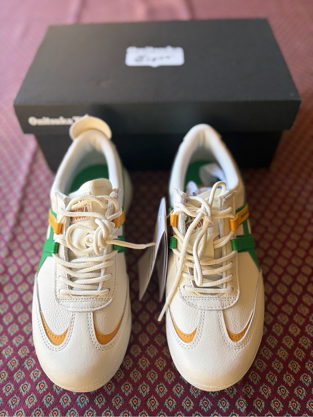 Onitsuka Tiger Tokyo White Sneakers with Green & Yellow Size 38/US 7 NIB